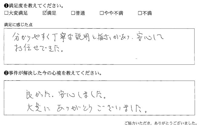 分かりやすく丁寧な説明と指示があり、安心してお任せできた