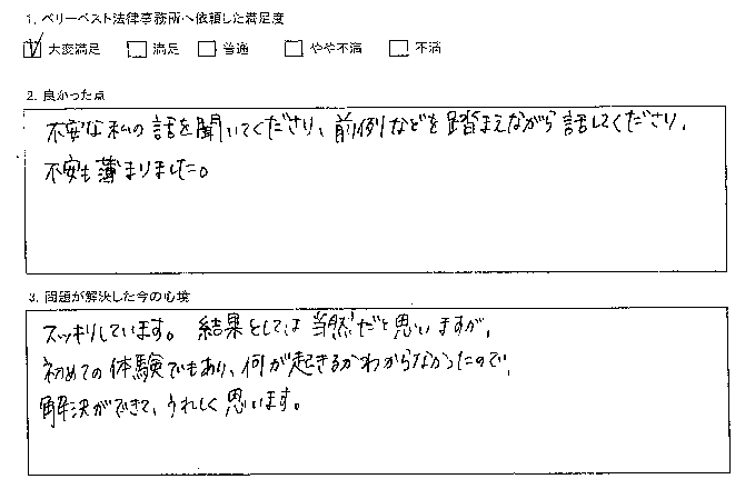 前例などを踏まえながら話してくださり、不安も薄まった